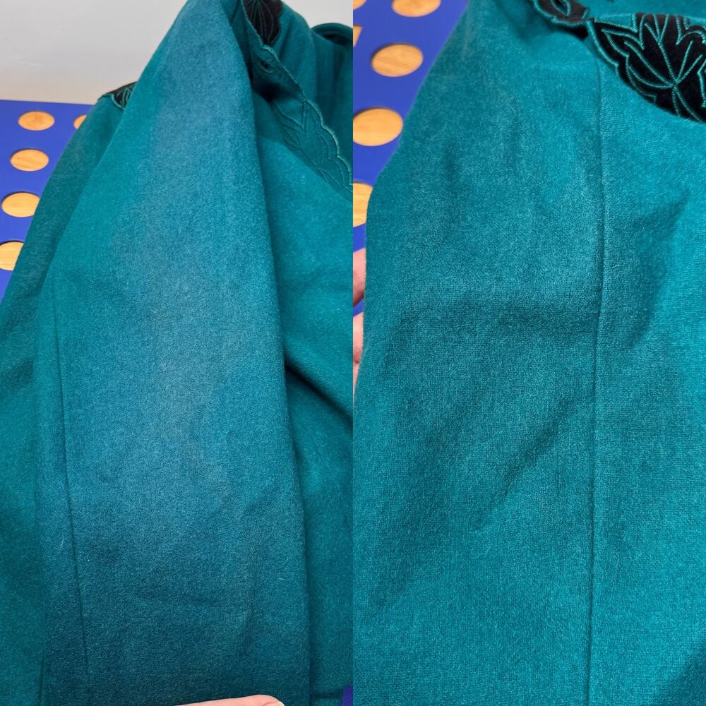Vintage Double Breasted Blazer Teal Floral Appliqué 90s Prairie Western Size L - Picture 11 of 13